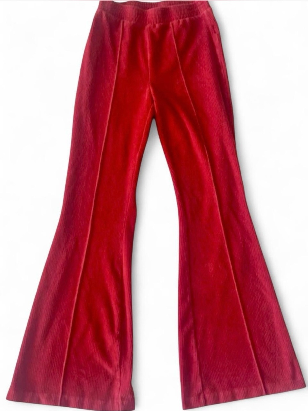 Aerie XS red ribbed flare leg 70s 90s retro rockstar style pants | elastic waist